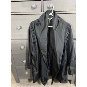 Roberta Prani Italy Trench Open Coat Elegant Wide Neck Black Med Tri Acetate EUC